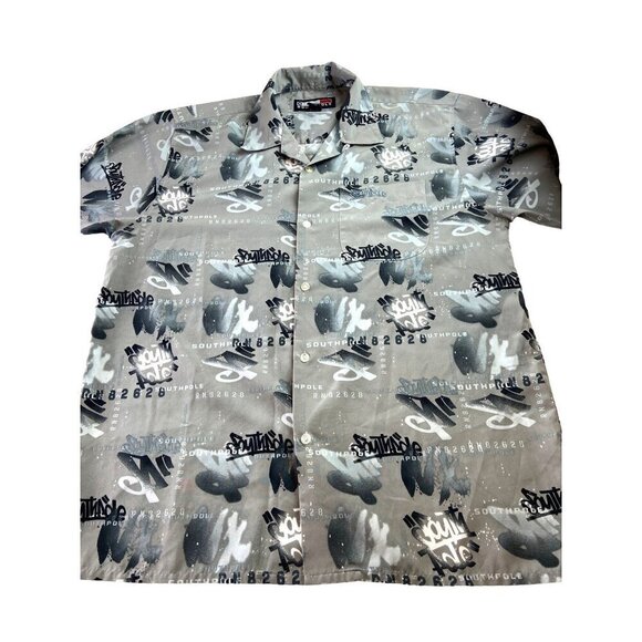 Southpole Men's Graphic Print Button-Up Shirt Size L Grey & Black Pattern - Picture 6 of 6
